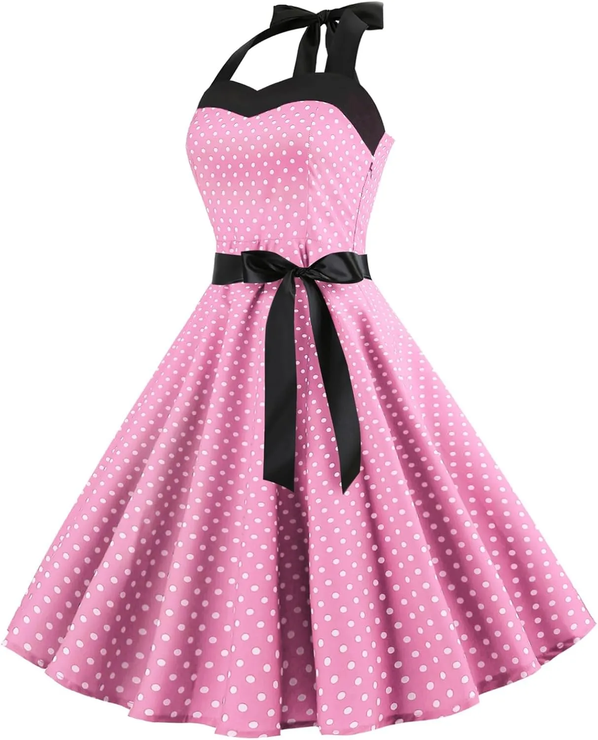 1950s Dresses for Women Vintage Retro Cocktail Party Swing Dresses Halter 50s Polka Dot Dress