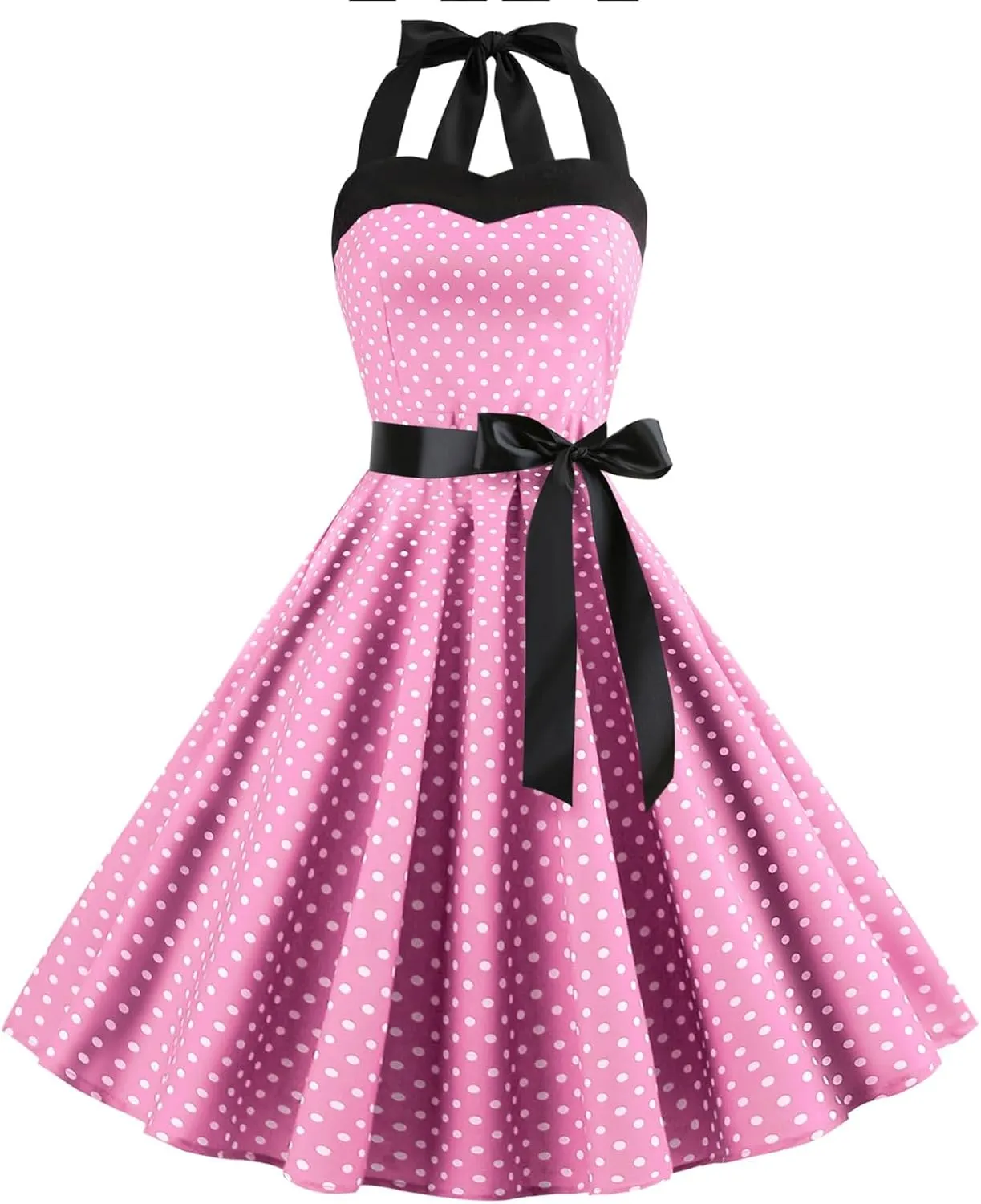 1950s Dresses for Women Vintage Retro Cocktail Party Swing Dresses Halter 50s Polka Dot Dress