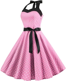1950s Dresses for Women Vintage Retro Cocktail Party Swing Dresses Halter 50s Polka Dot Dress