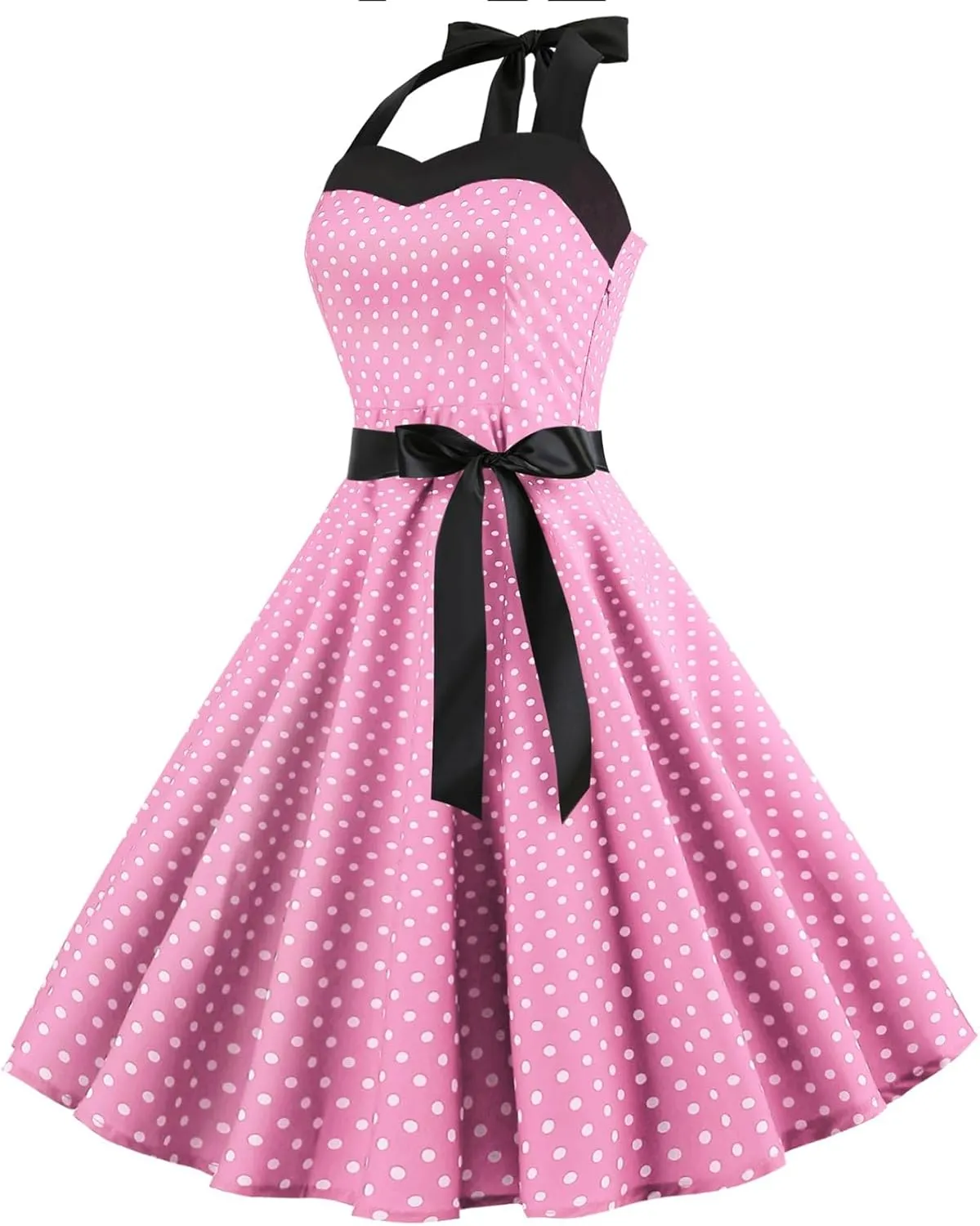 1950s Dresses for Women Vintage Retro Cocktail Party Swing Dresses Halter 50s Polka Dot Dress