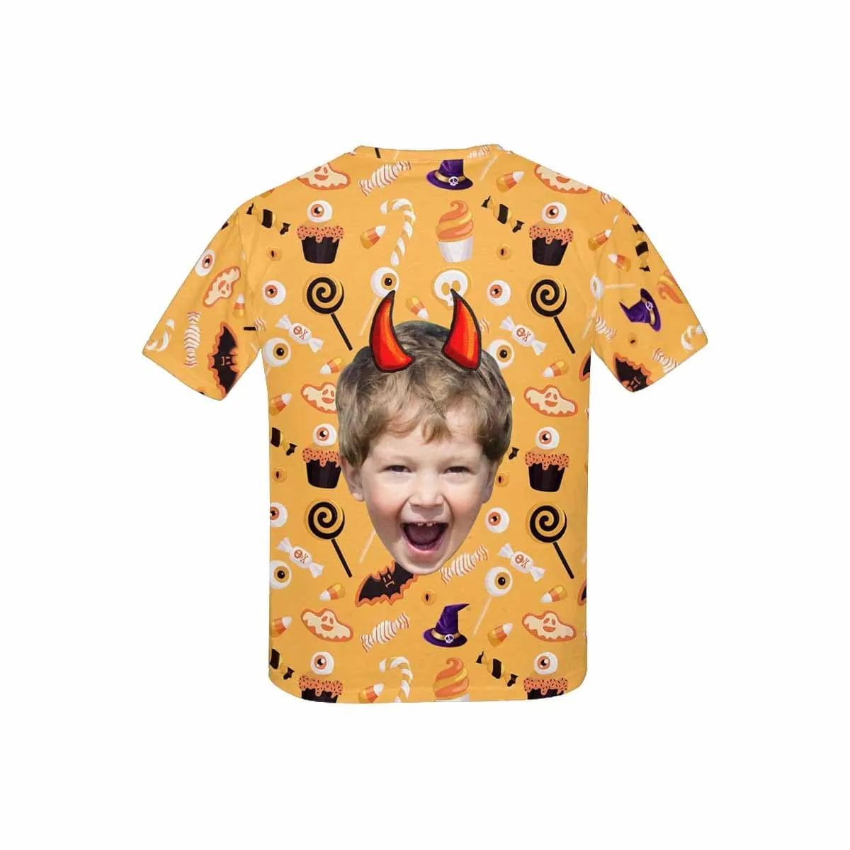 #6-15Y Custom Face Ghost Bat Halloween Kid's All Over Print T-shirt