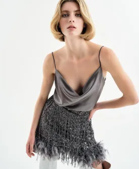 ACCESS FASHION - Top in raso con retro in paillettes
