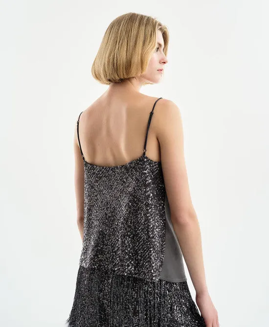 ACCESS FASHION - Top in raso con retro in paillettes