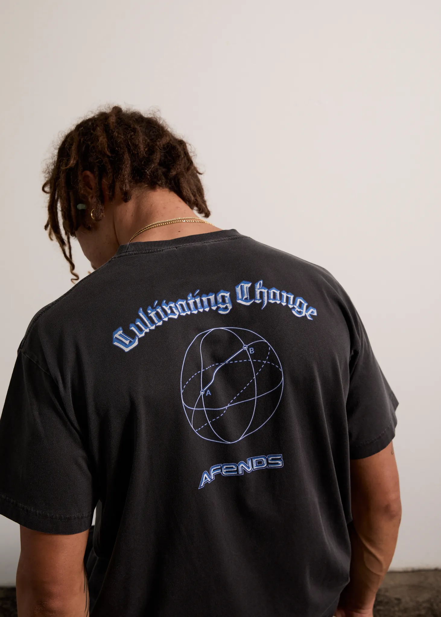 AFENDS Mens Globalisation - Boxy T-Shirt - Stone Black