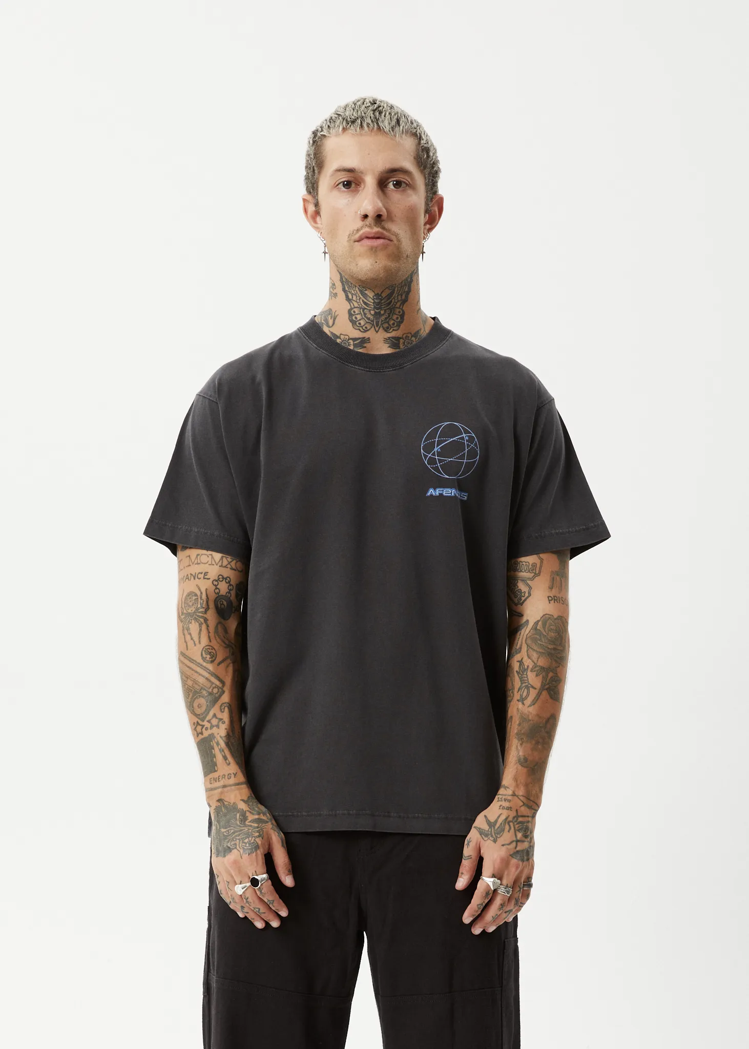 AFENDS Mens Globalisation - Boxy T-Shirt - Stone Black