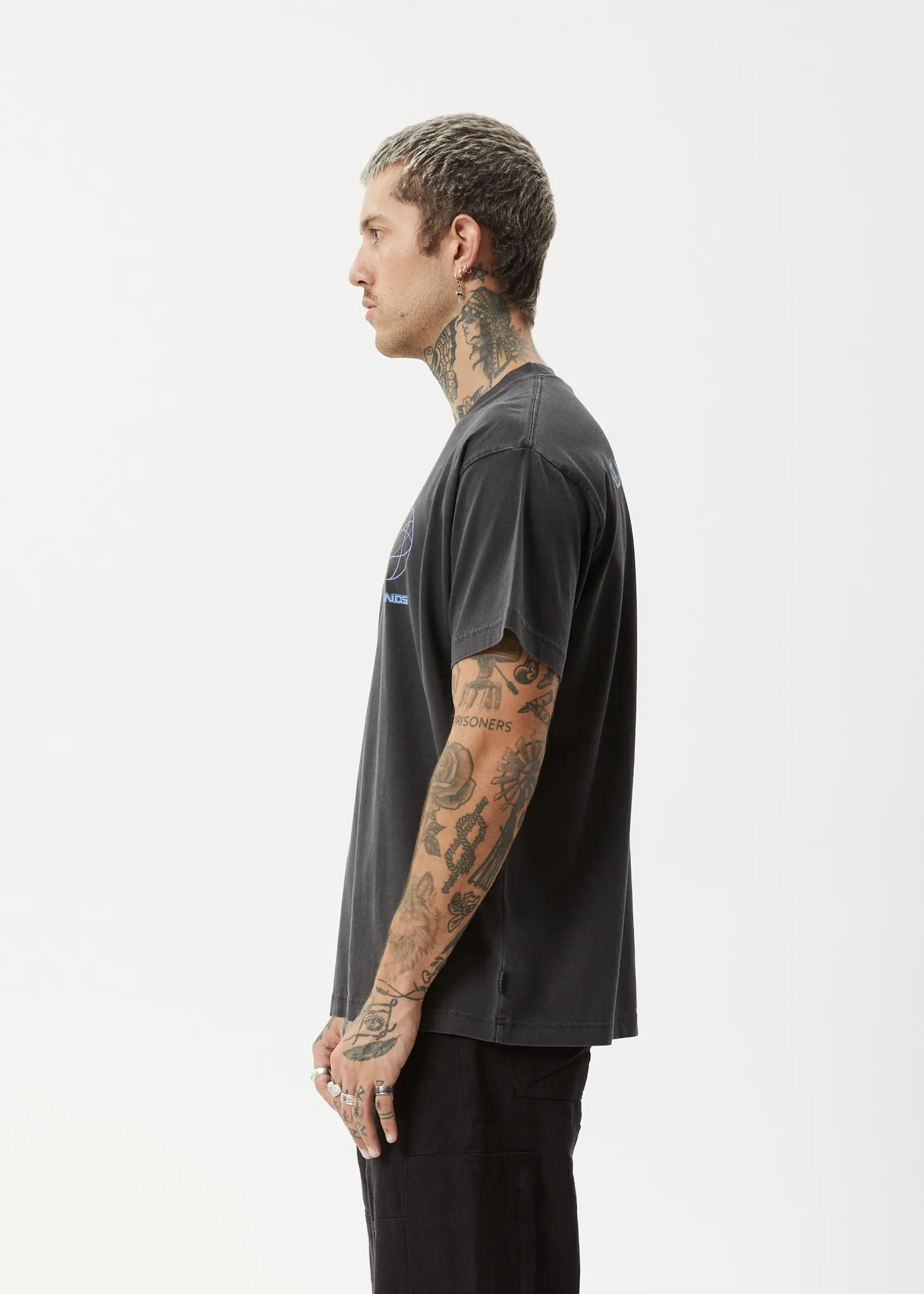 AFENDS Mens Globalisation - Boxy T-Shirt - Stone Black