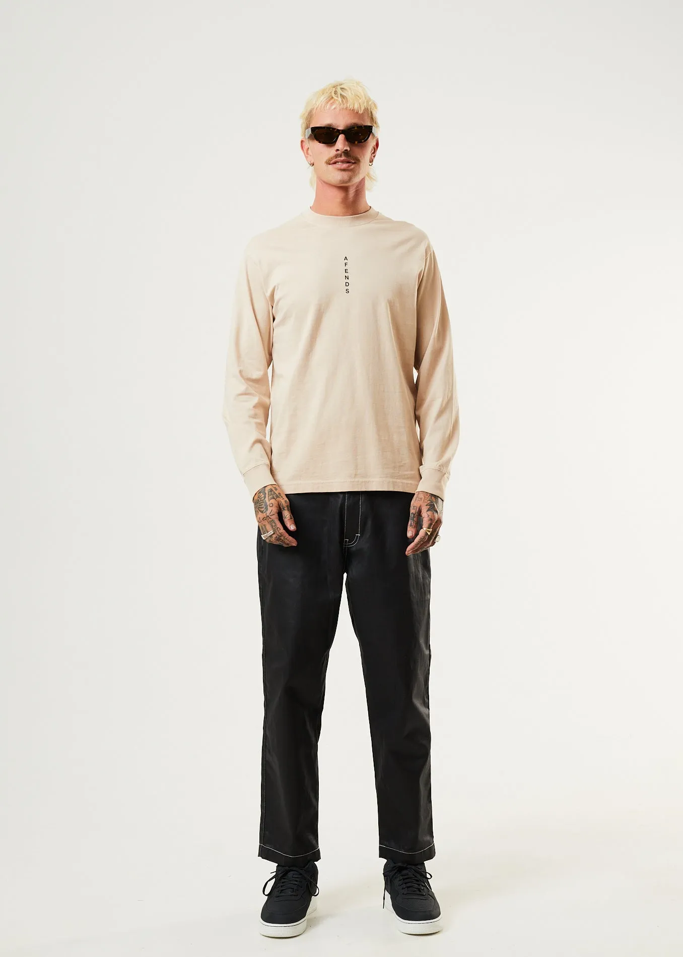 AFENDS Mens Machine - Long Sleeve T-Shirt - Bone