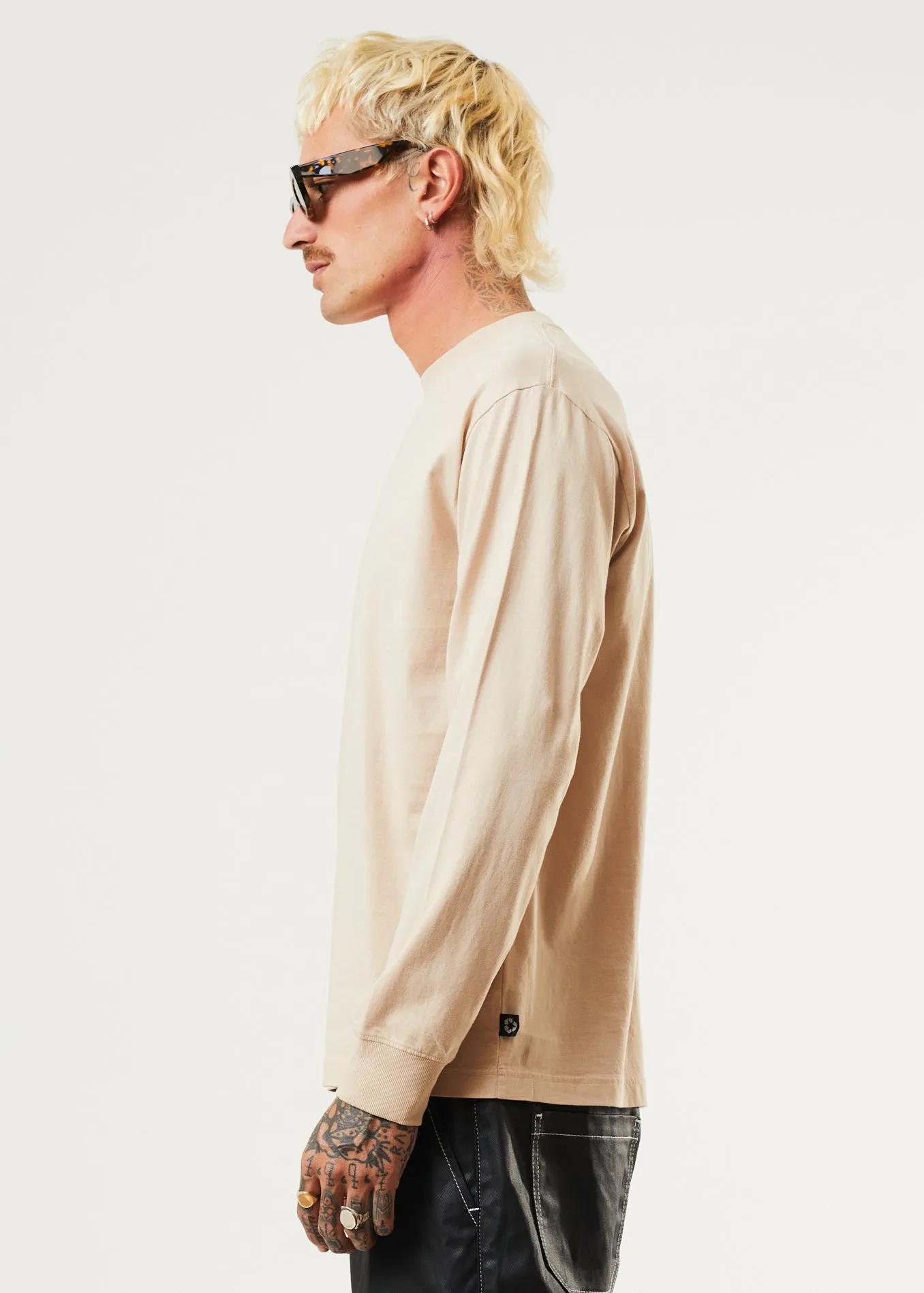 AFENDS Mens Machine - Long Sleeve T-Shirt - Bone