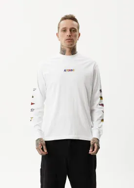 AFENDS Mens Wahzoo - Long Sleeve Graphic T-Shirt - White