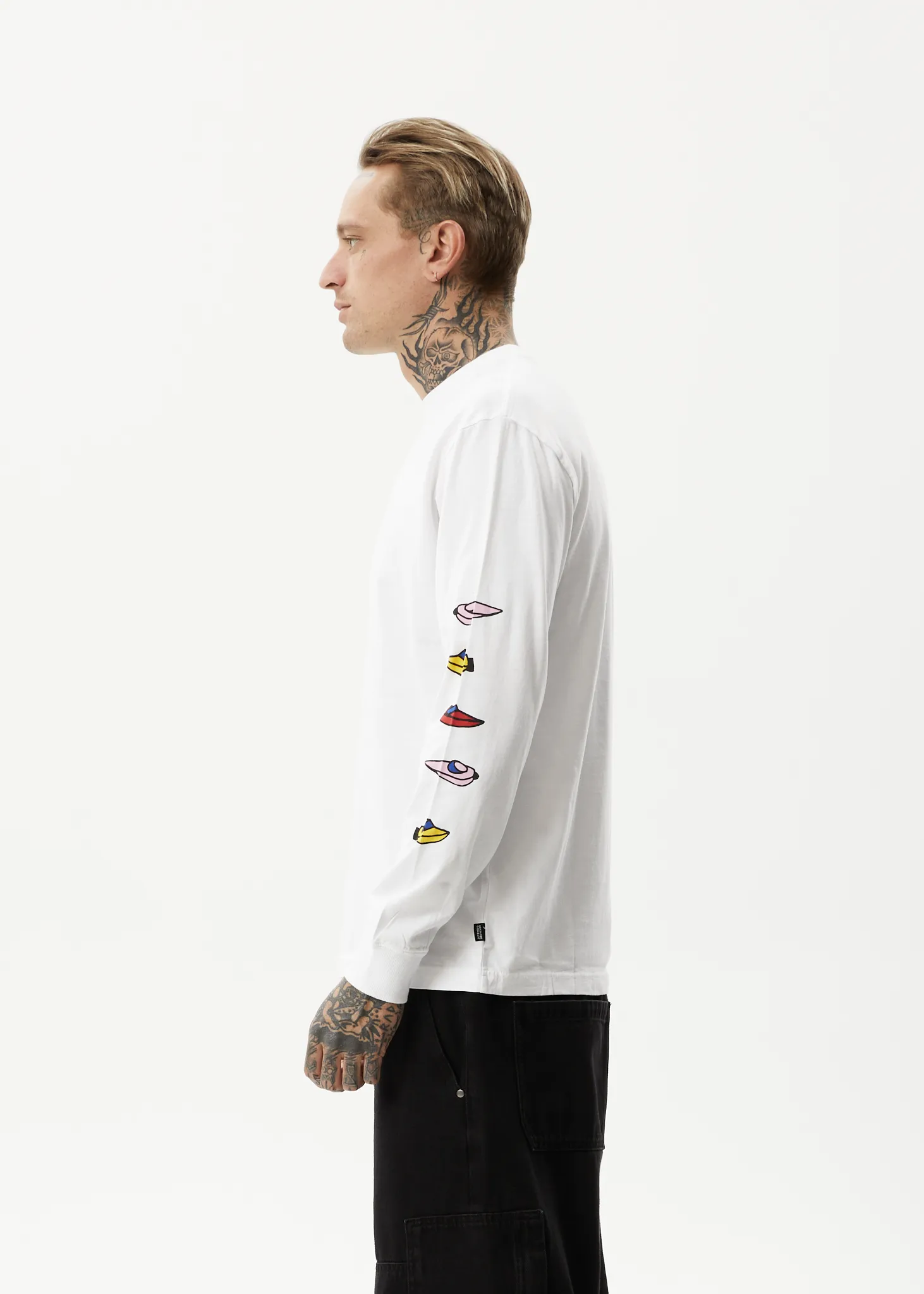 AFENDS Mens Wahzoo - Long Sleeve Graphic T-Shirt - White