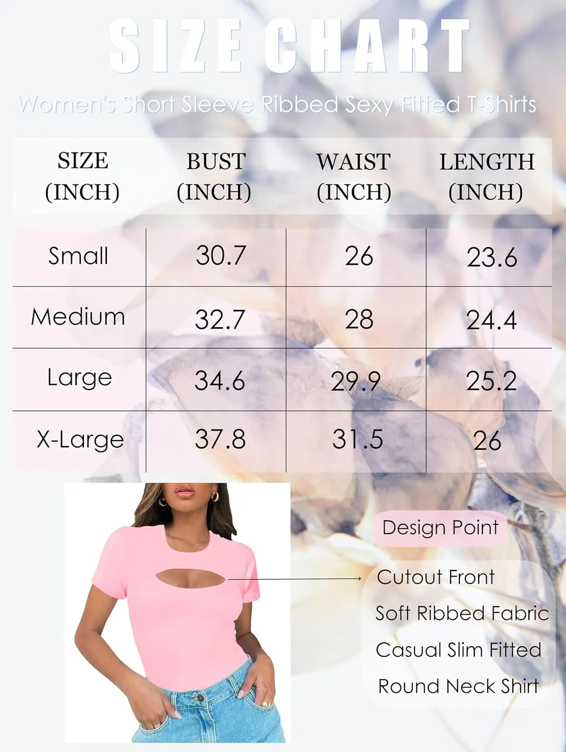 Afibi Womens Cutout Front Tops Short Sleeves Ribbed Sexy Fitted T-Shirts