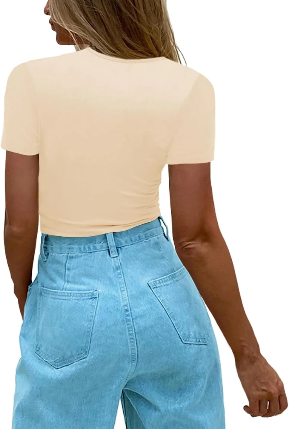 Afibi Womens Cutout Front Tops Short Sleeves Ribbed Sexy Fitted T-Shirts