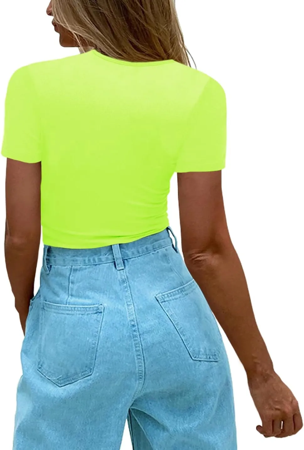 Afibi Womens Cutout Front Tops Short Sleeves Ribbed Sexy Fitted T-Shirts