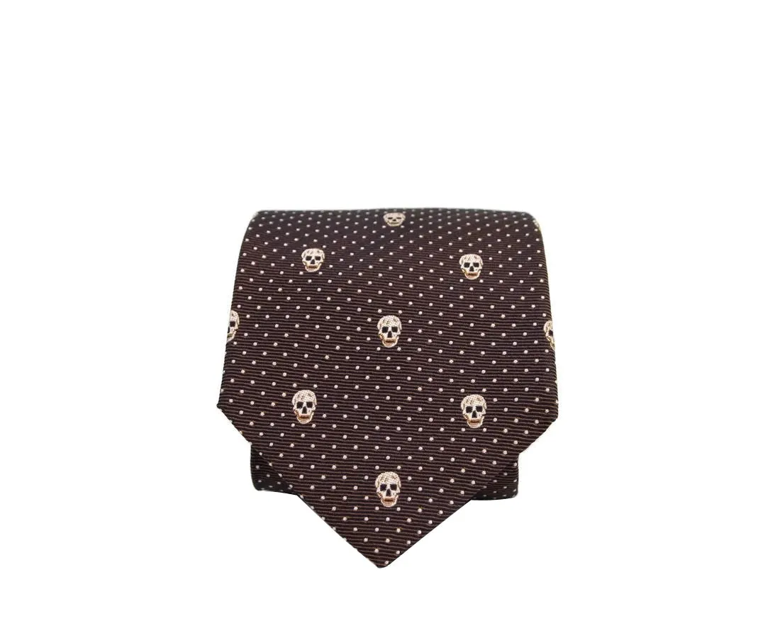 Alexander McQueen Men's Brown / Ivory Skull Polka Dot Silk Tie