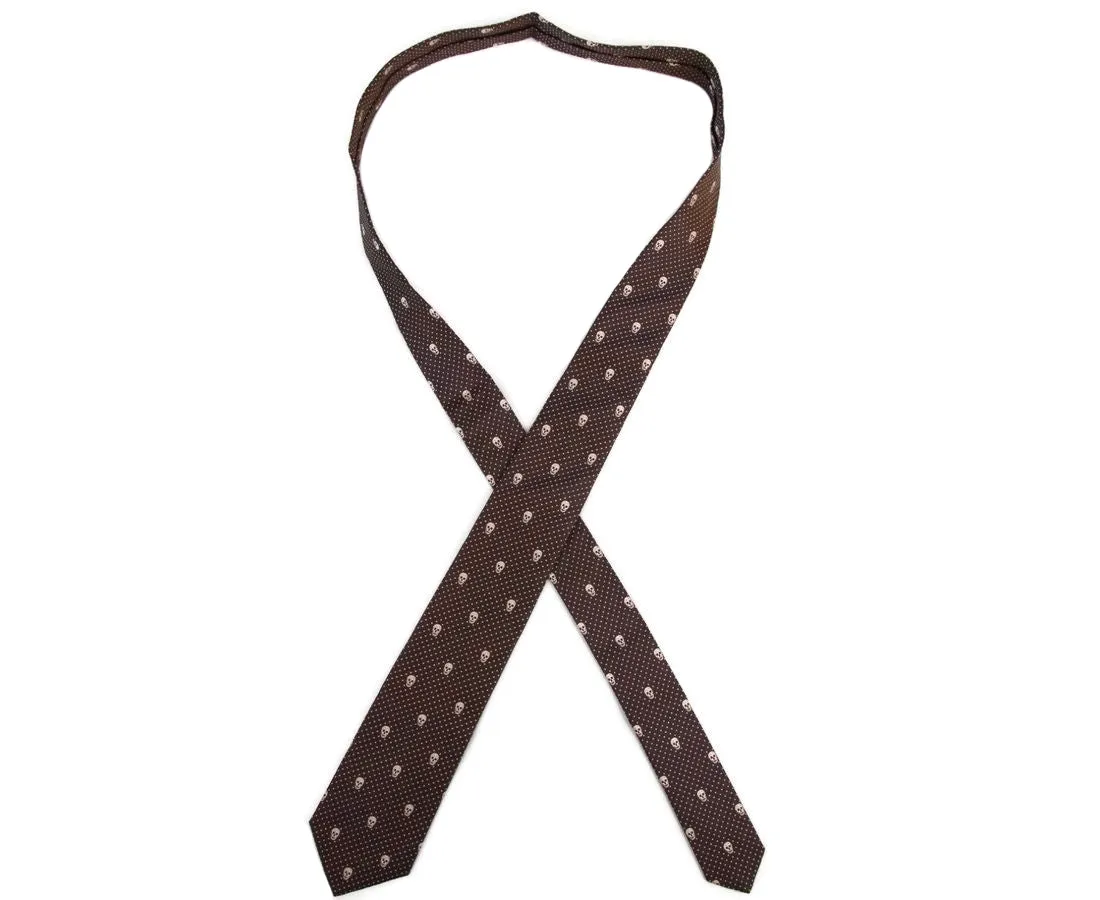 Alexander McQueen Men's Brown / Ivory Skull Polka Dot Silk Tie