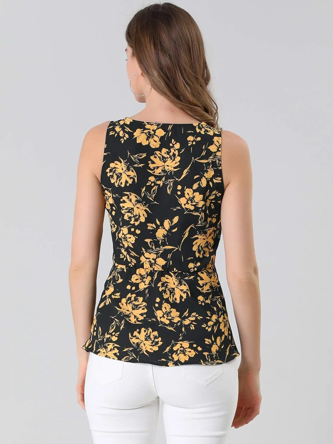 Allegra K Women's Sleeveless V Neck Tie Waist Asymmetric Hem Wrap Peplum Top