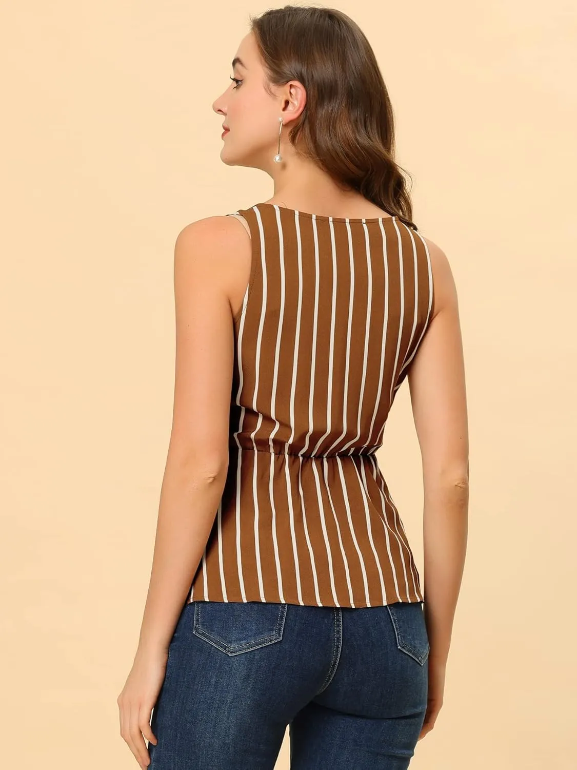 Allegra K Women's Sleeveless V Neck Tie Waist Asymmetric Hem Wrap Peplum Top