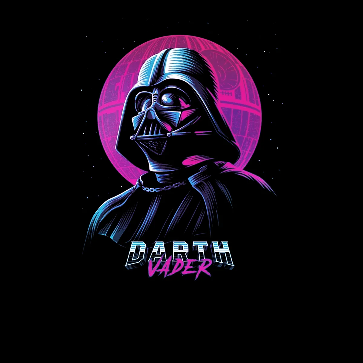 Amazing Darth Vader and a Death Star Movie Crew Neck Neon Punk Retro Black t shirt