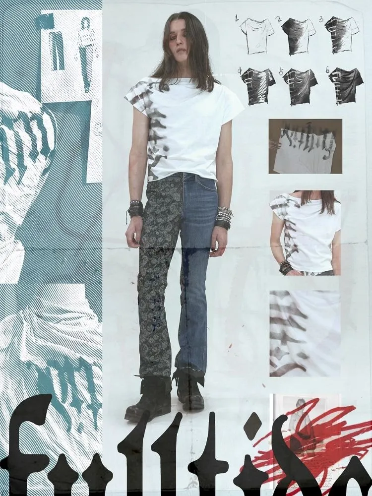Asymmetric pleated strapless slash neck short sleeve T-shirt【s0000006684】
