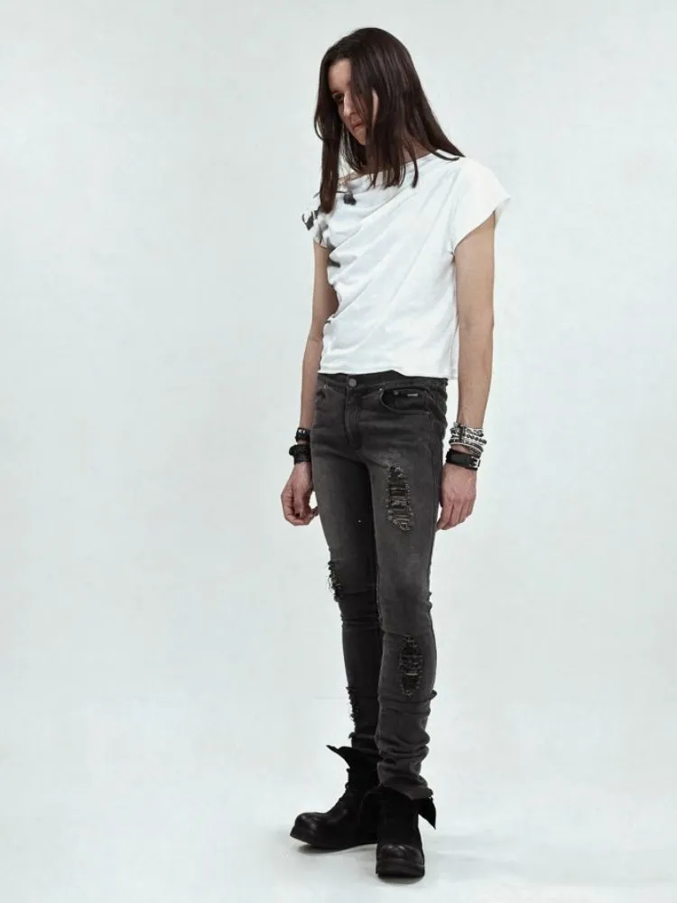 Asymmetric pleated strapless slash neck short sleeve T-shirt【s0000006684】