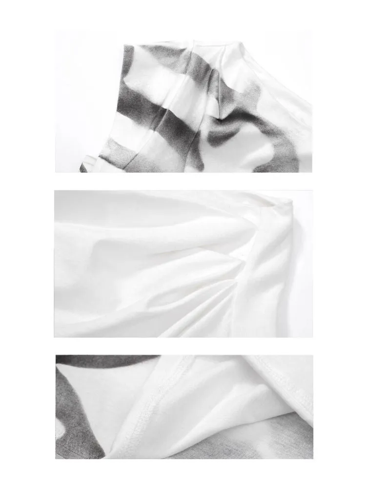 Asymmetric pleated strapless slash neck short sleeve T-shirt【s0000006684】