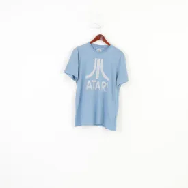 Atari Men M Shirt Blue Sport Cotton Vintage Gamer Crew Neck Top