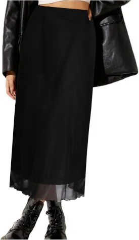Avanova Women Mesh Floral Boho High Waist Midi Skirt Lettuce Trim Summer A Line Skirt