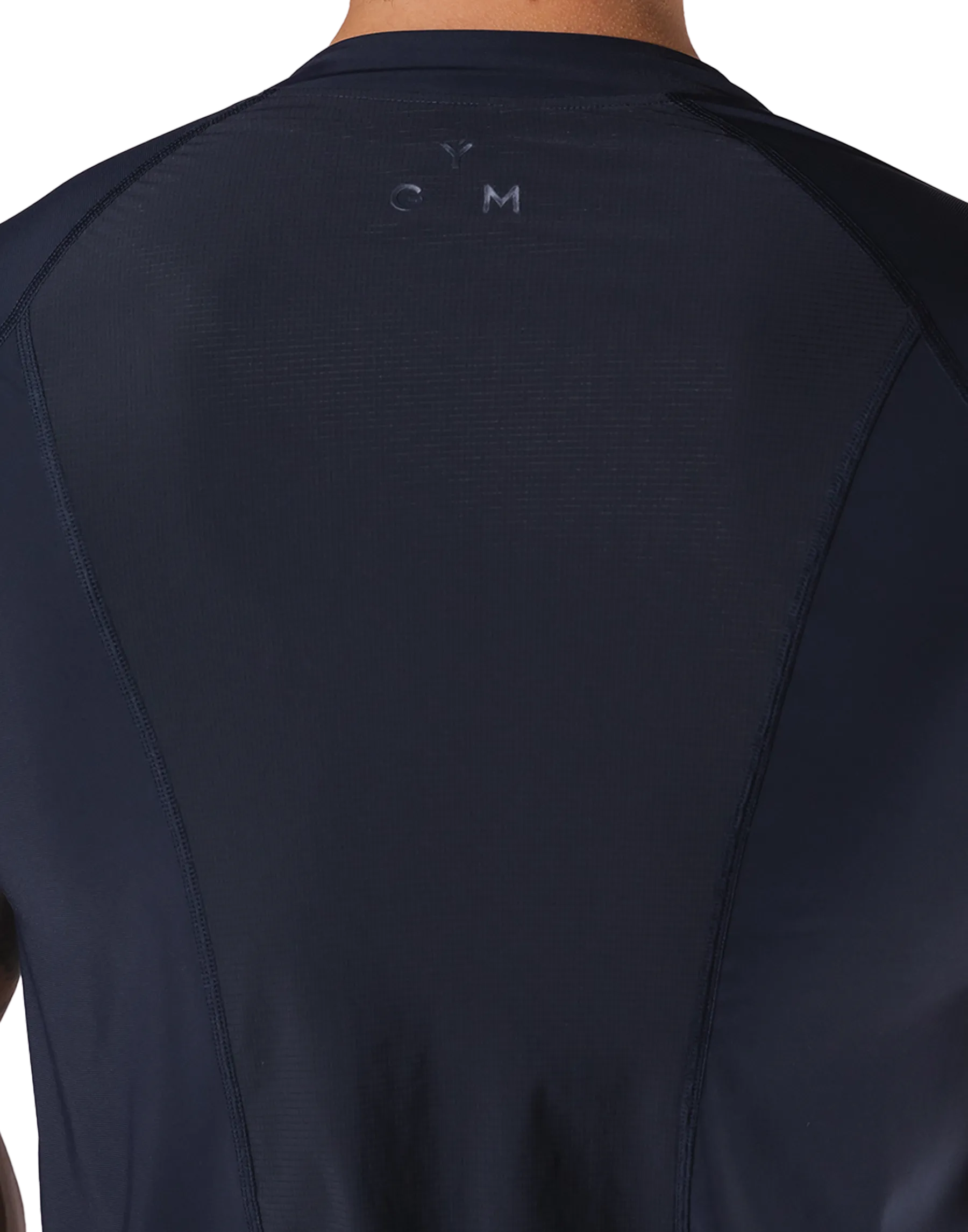 Back Mesh Stretch Slim T-Shirt - Navy