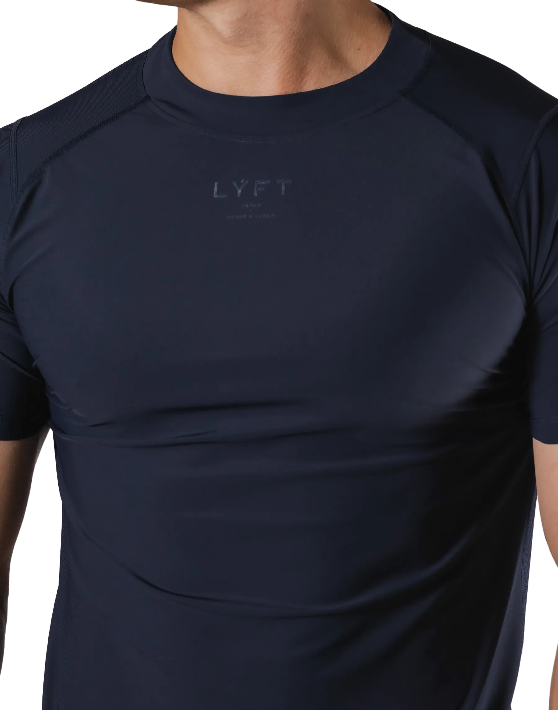Back Mesh Stretch Slim T-Shirt - Navy