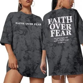 BANGELY Faith Over Fear Shirt Women Graphic Shirts Oversized Workout Gym Christian Religious Tees Drop Shoulder Tee Tops