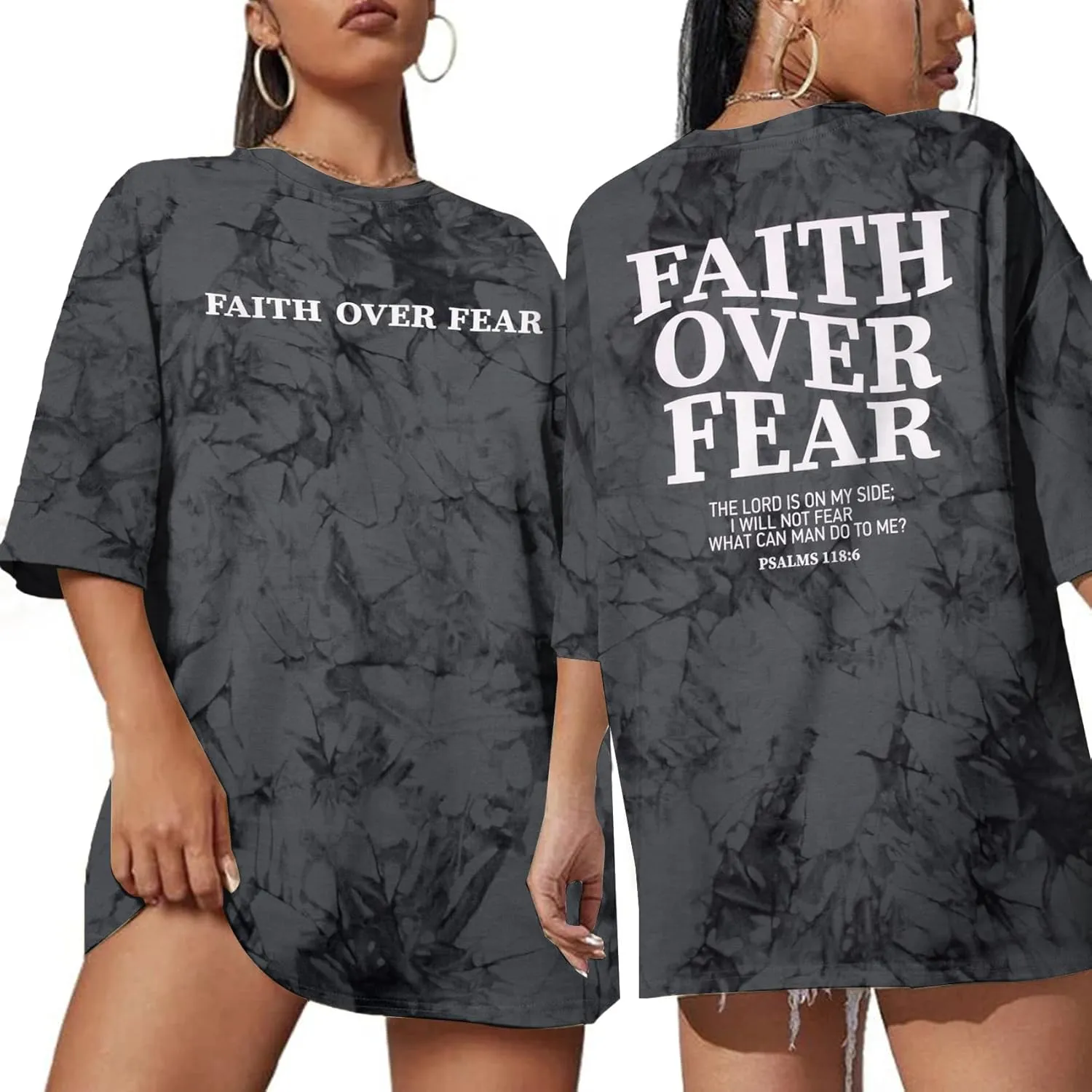 BANGELY Faith Over Fear Shirt Women Graphic Shirts Oversized Workout Gym Christian Religious Tees Drop Shoulder Tee Tops