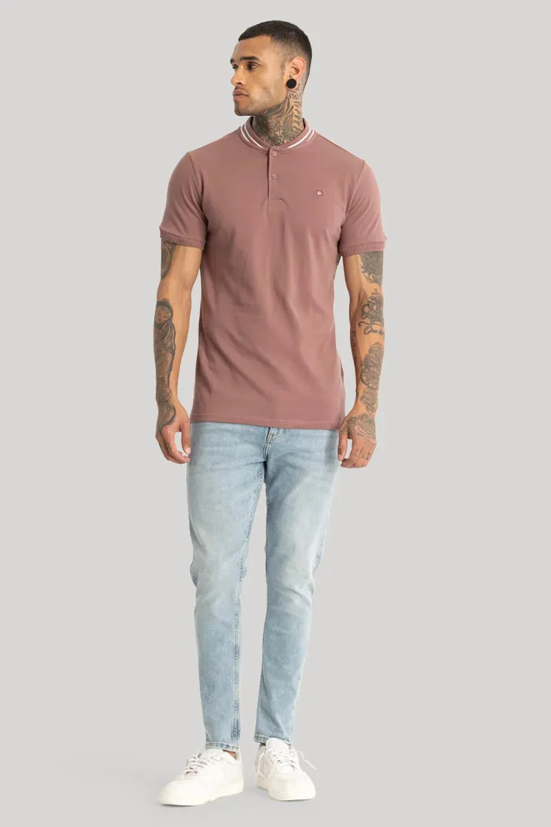 Baseball Collar Light Brown Polo T-Shirt