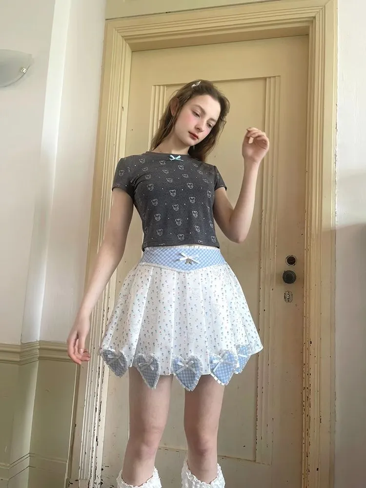 Bear print polka dot short sleeve T-shirt【s0000008732】