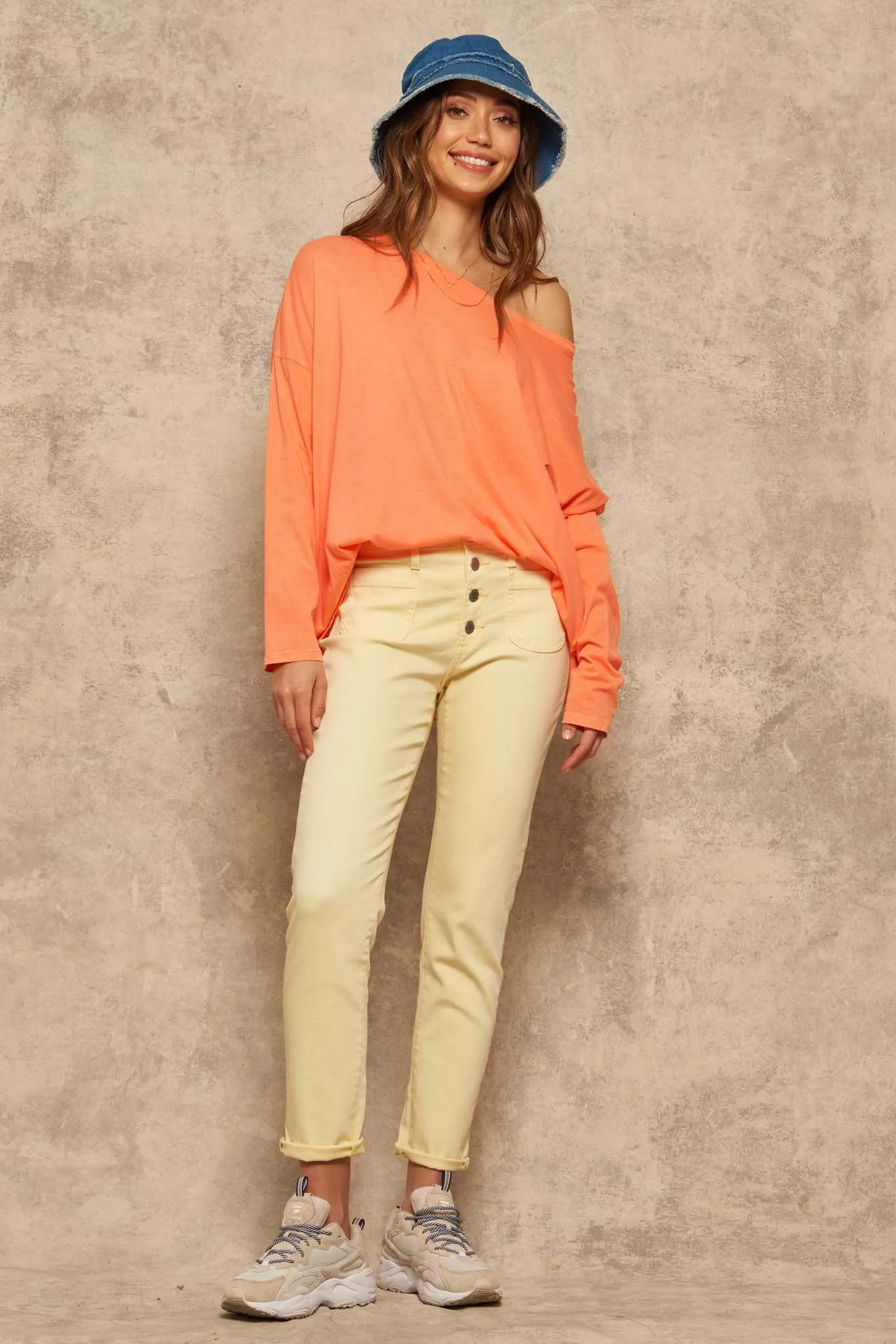 Big Happy Vintage-Washed Oversize Long-Sleeve Tee