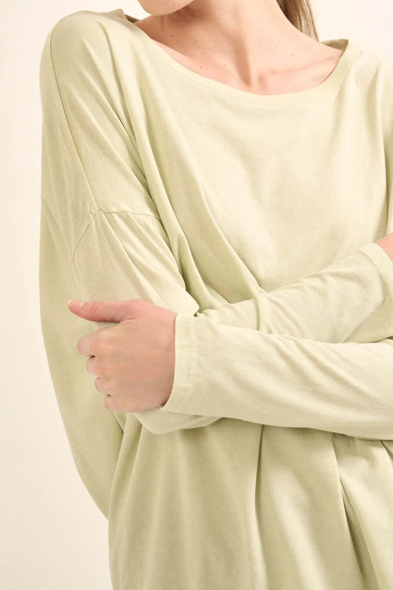 Big Happy Vintage-Washed Oversize Long-Sleeve Tee
