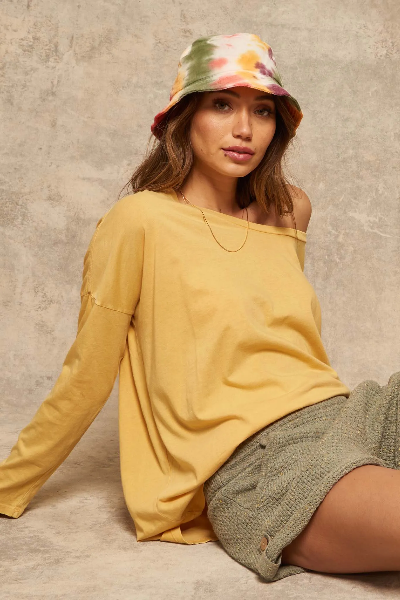 Big Happy Vintage-Washed Oversize Long-Sleeve Tee