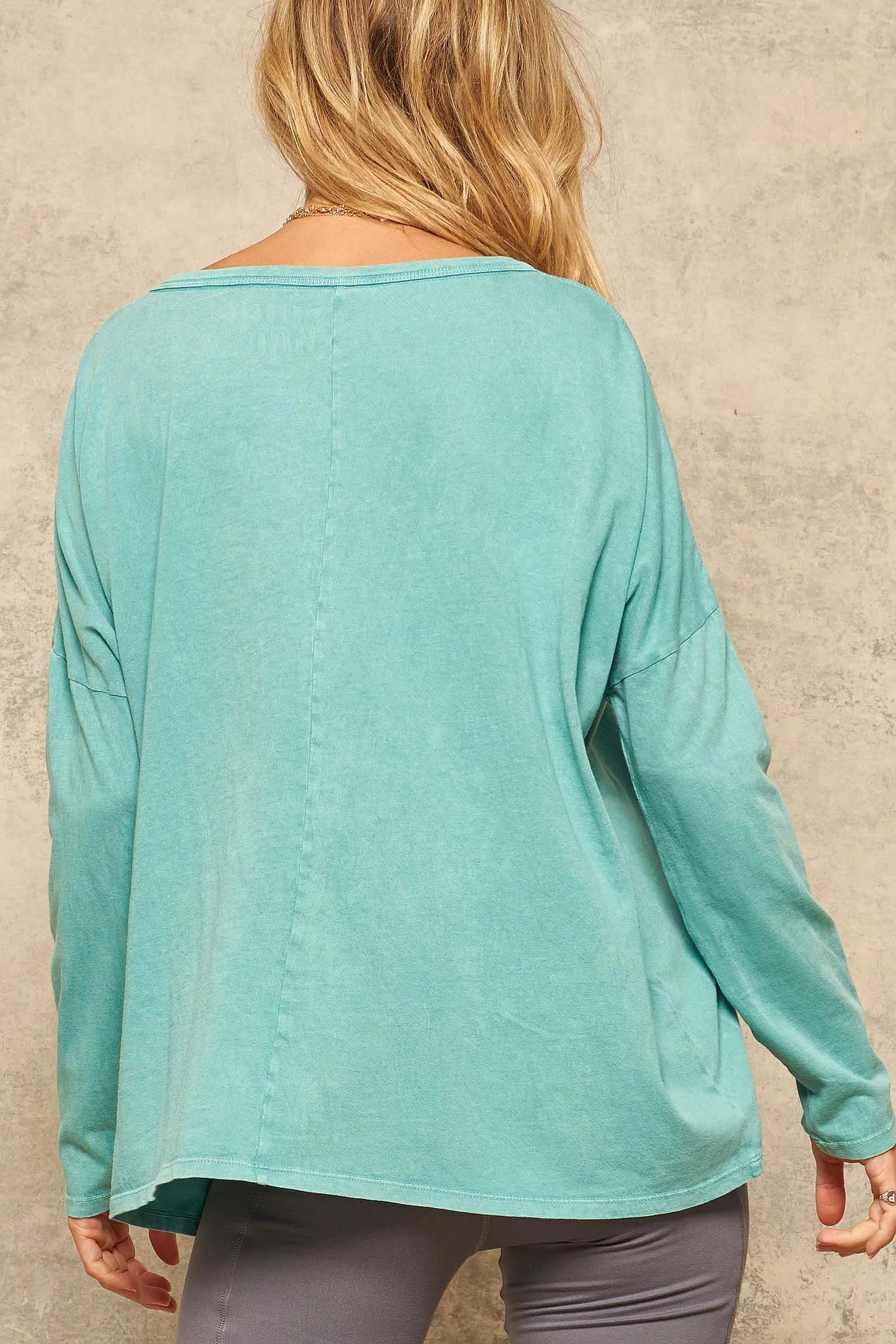 Big Happy Vintage-Washed Oversize Long-Sleeve Tee