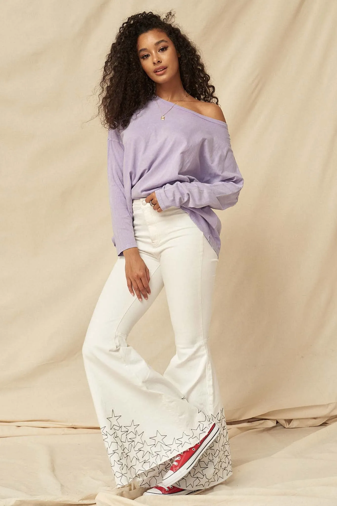 Big Happy Vintage-Washed Oversize Long-Sleeve Tee
