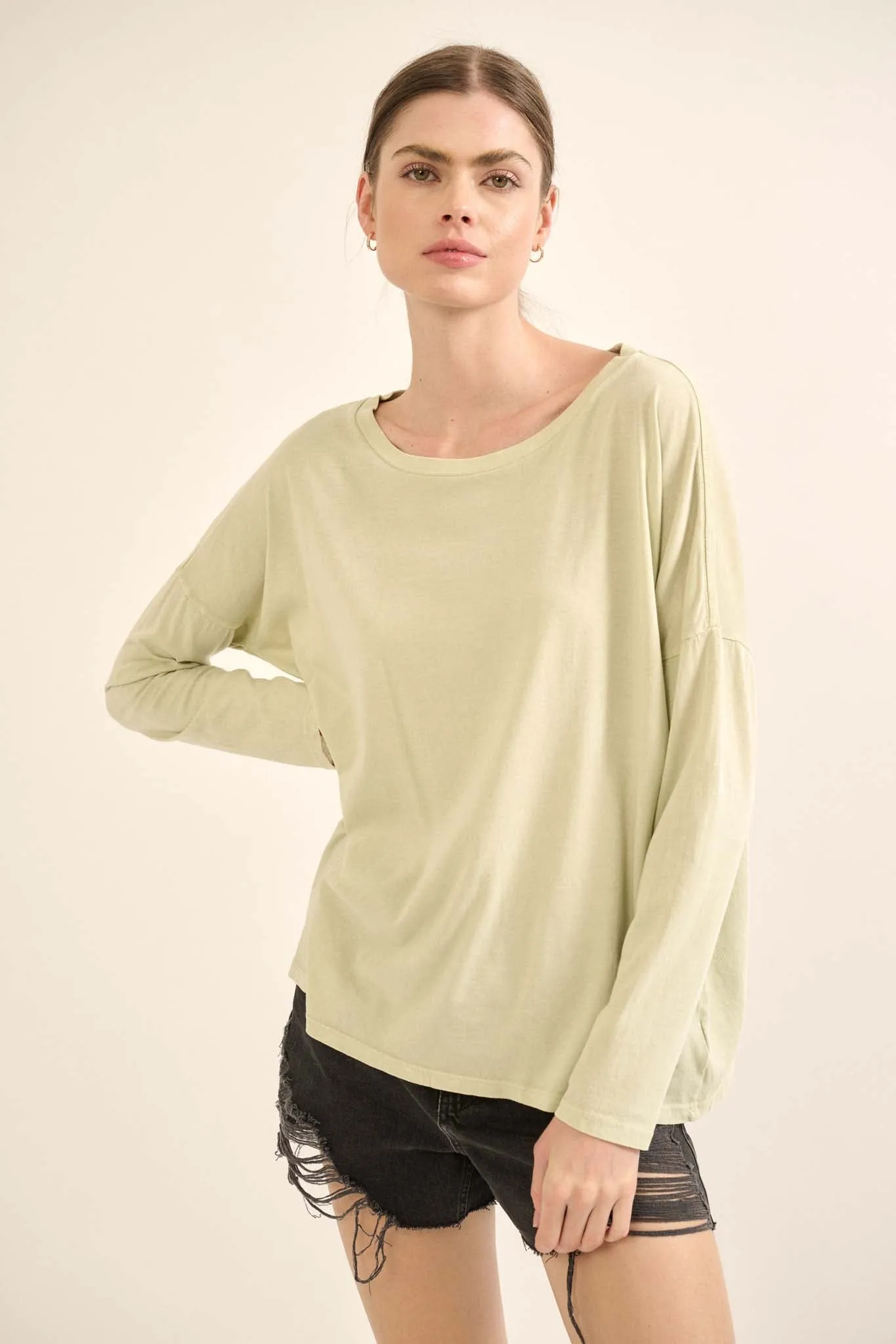 Big Happy Vintage-Washed Oversize Long-Sleeve Tee