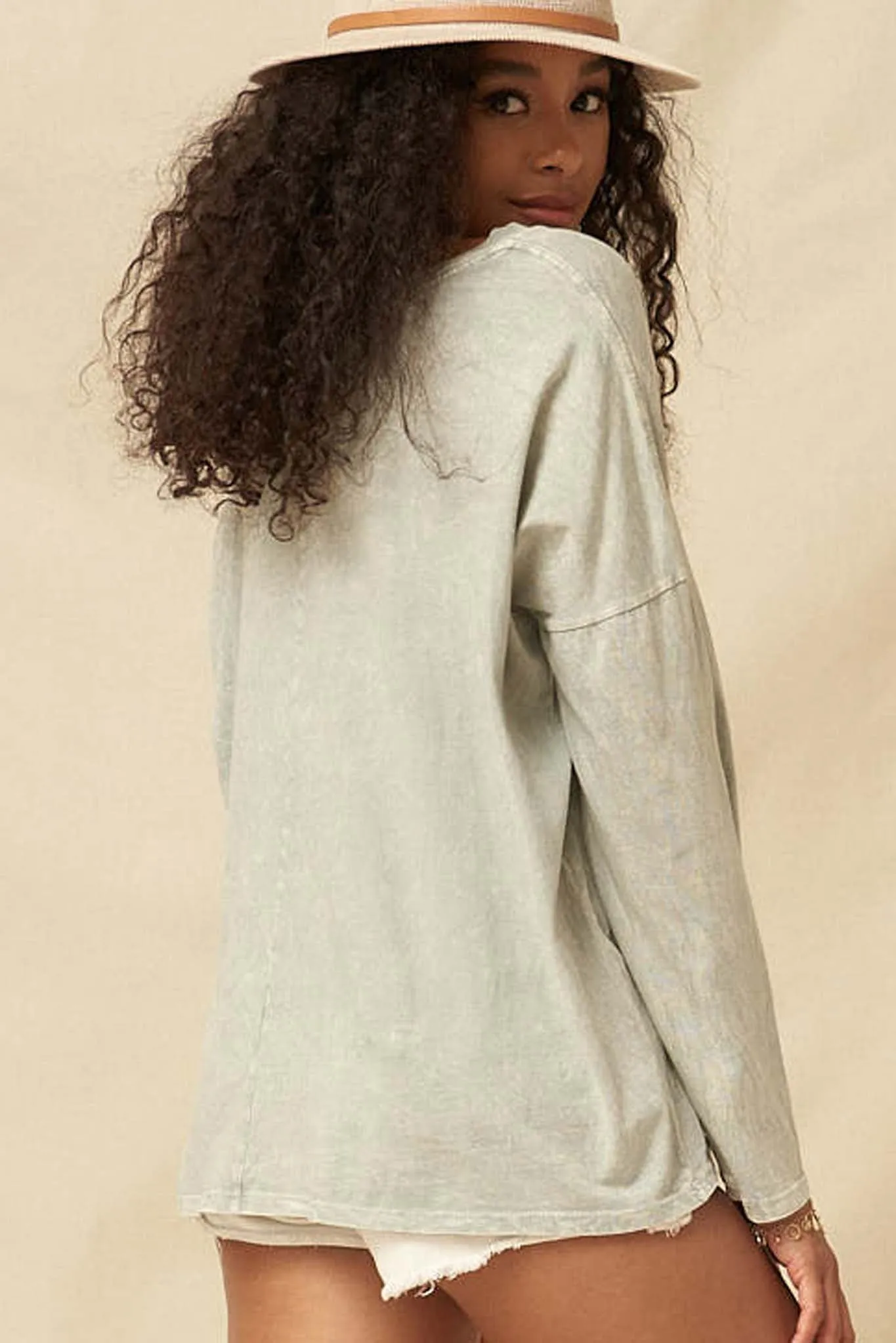 Big Happy Vintage-Washed Oversize Long-Sleeve Tee