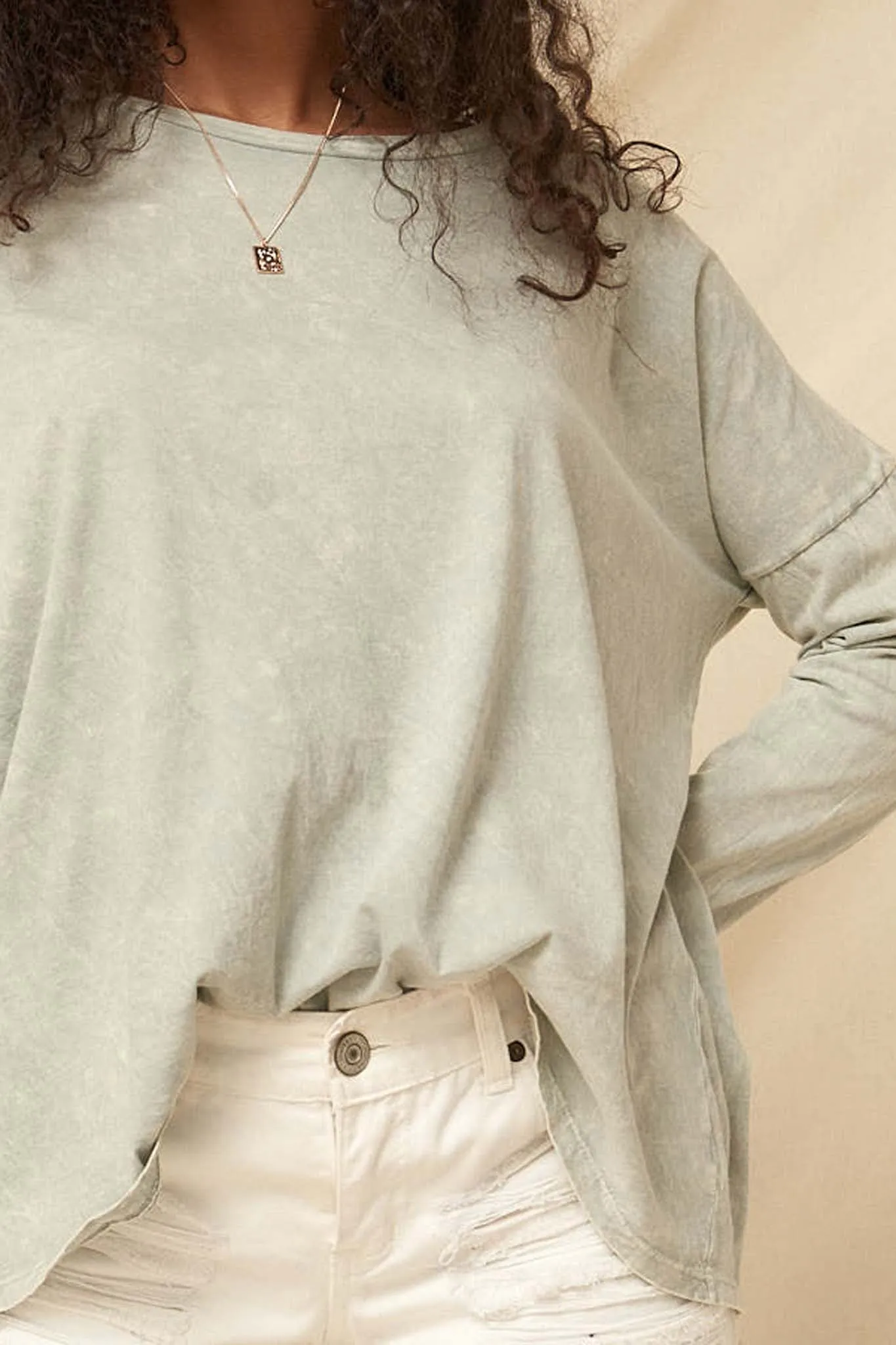 Big Happy Vintage-Washed Oversize Long-Sleeve Tee