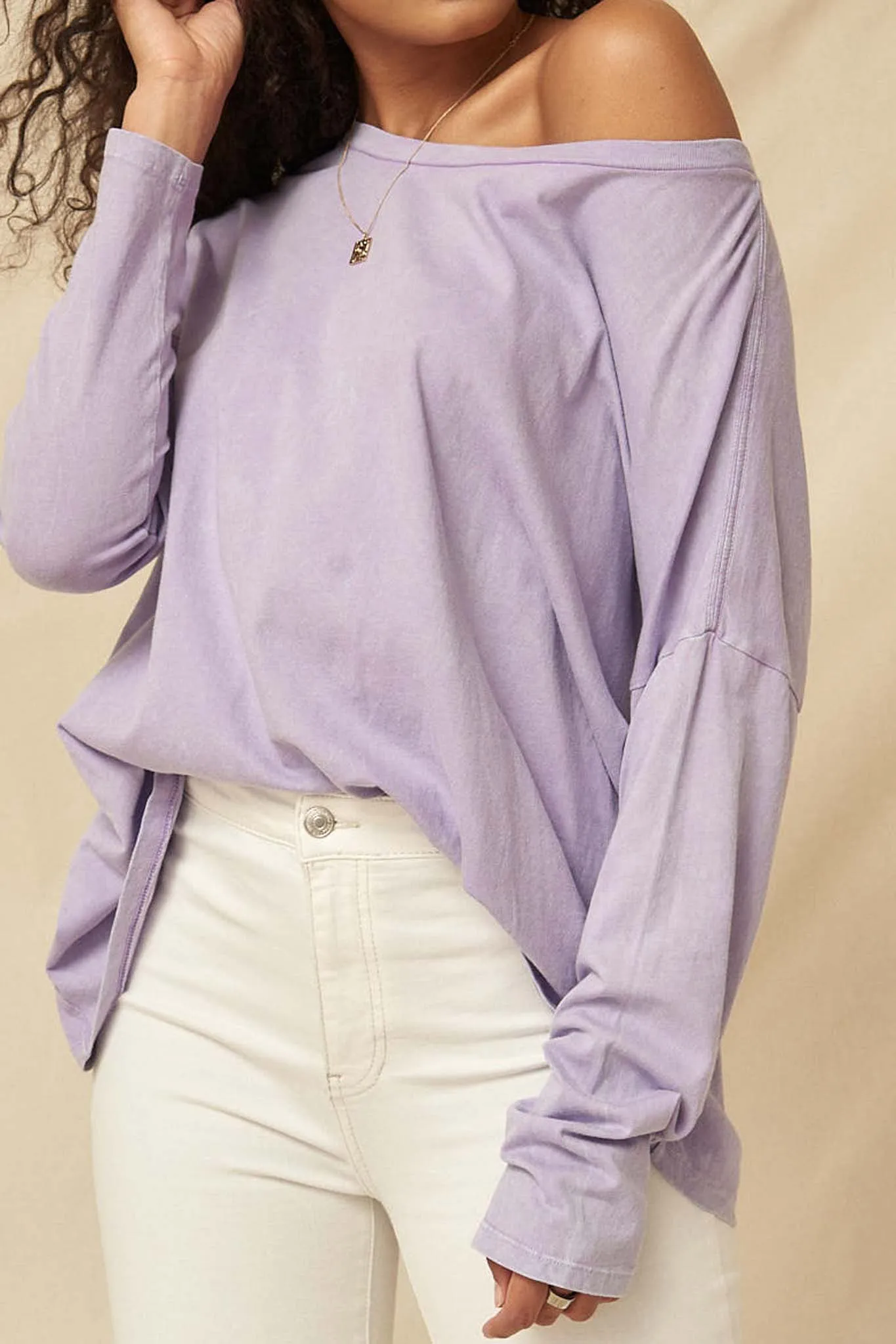 Big Happy Vintage-Washed Oversize Long-Sleeve Tee