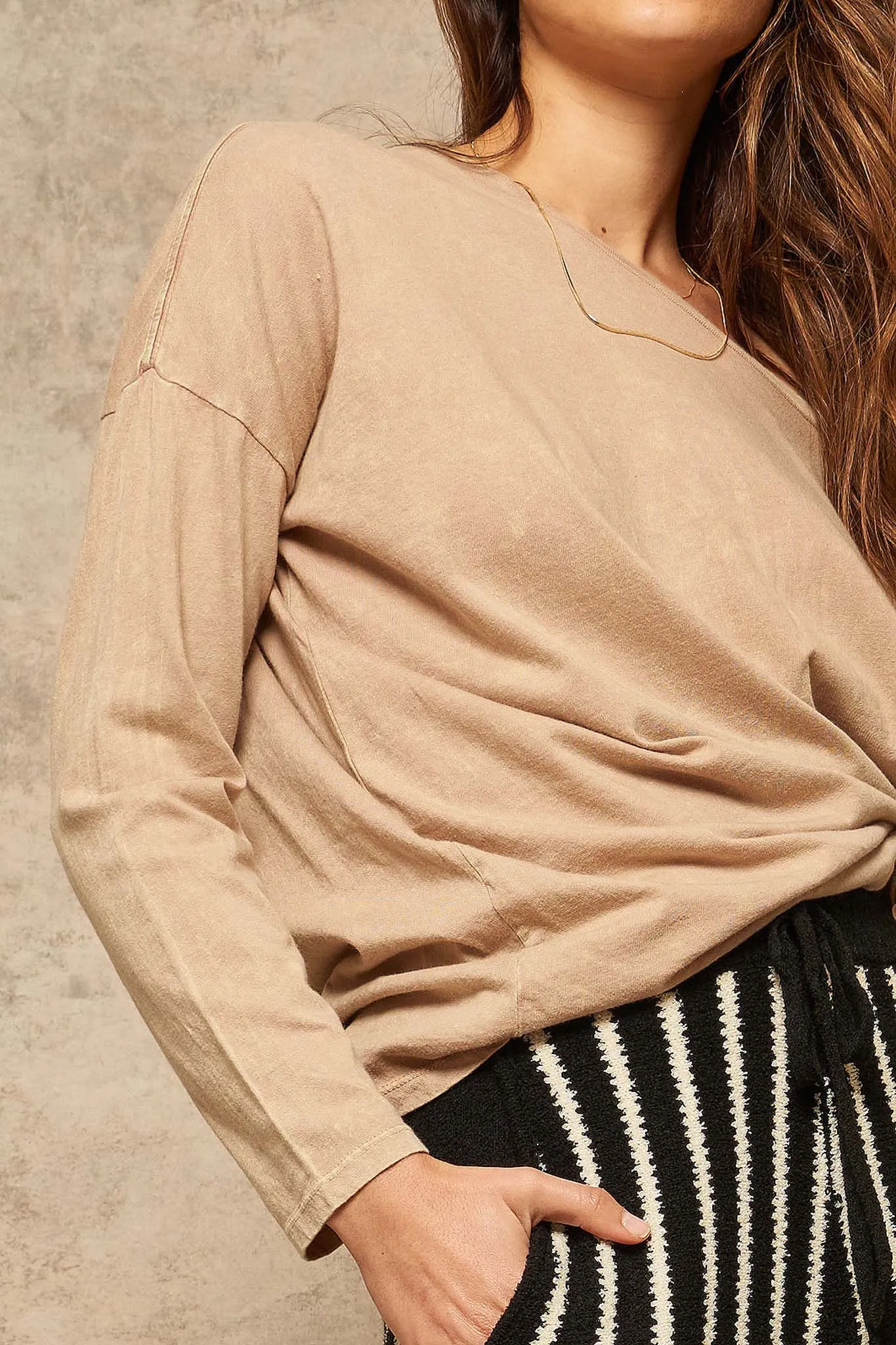 Big Happy Vintage-Washed Oversize Long-Sleeve Tee
