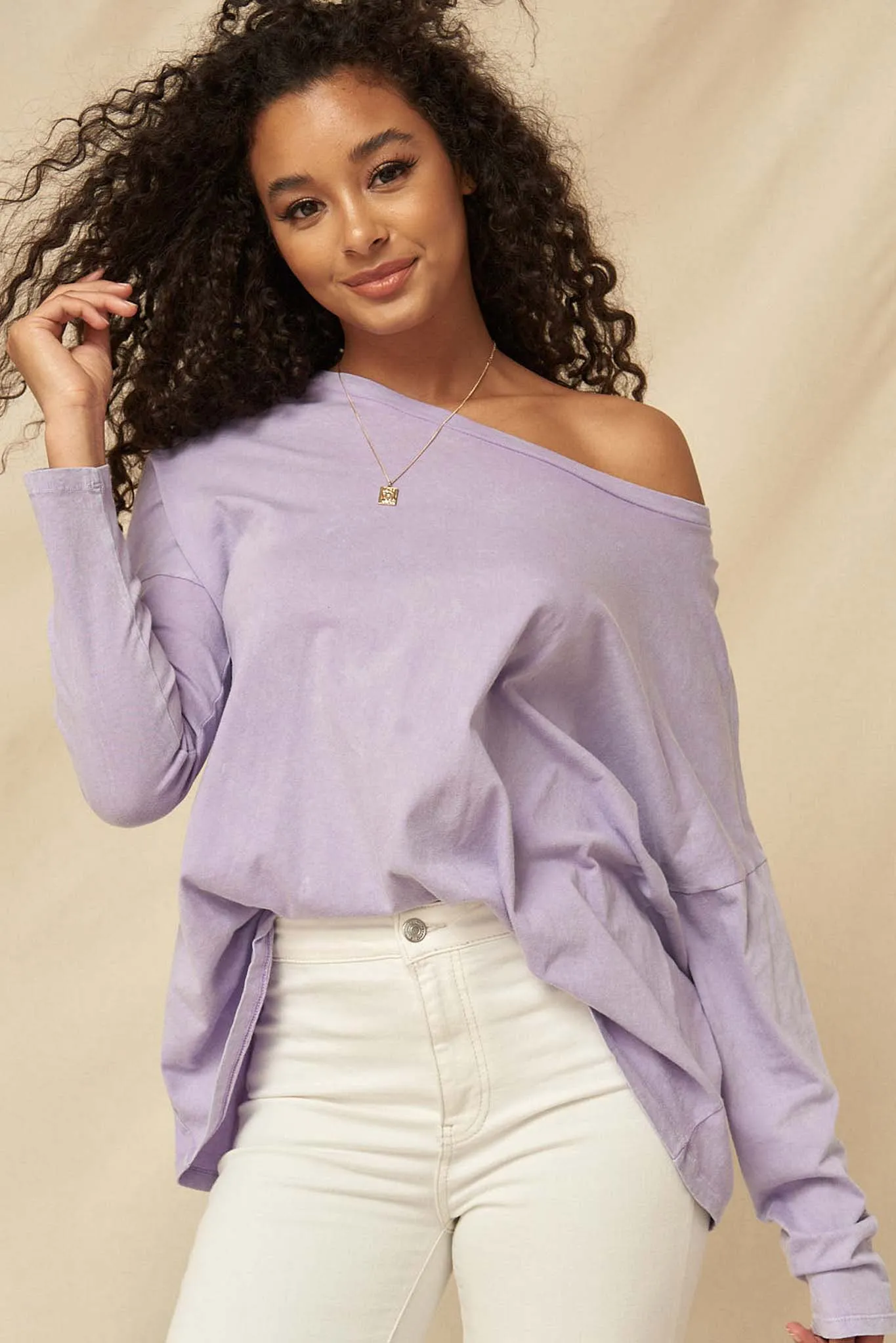 Big Happy Vintage-Washed Oversize Long-Sleeve Tee