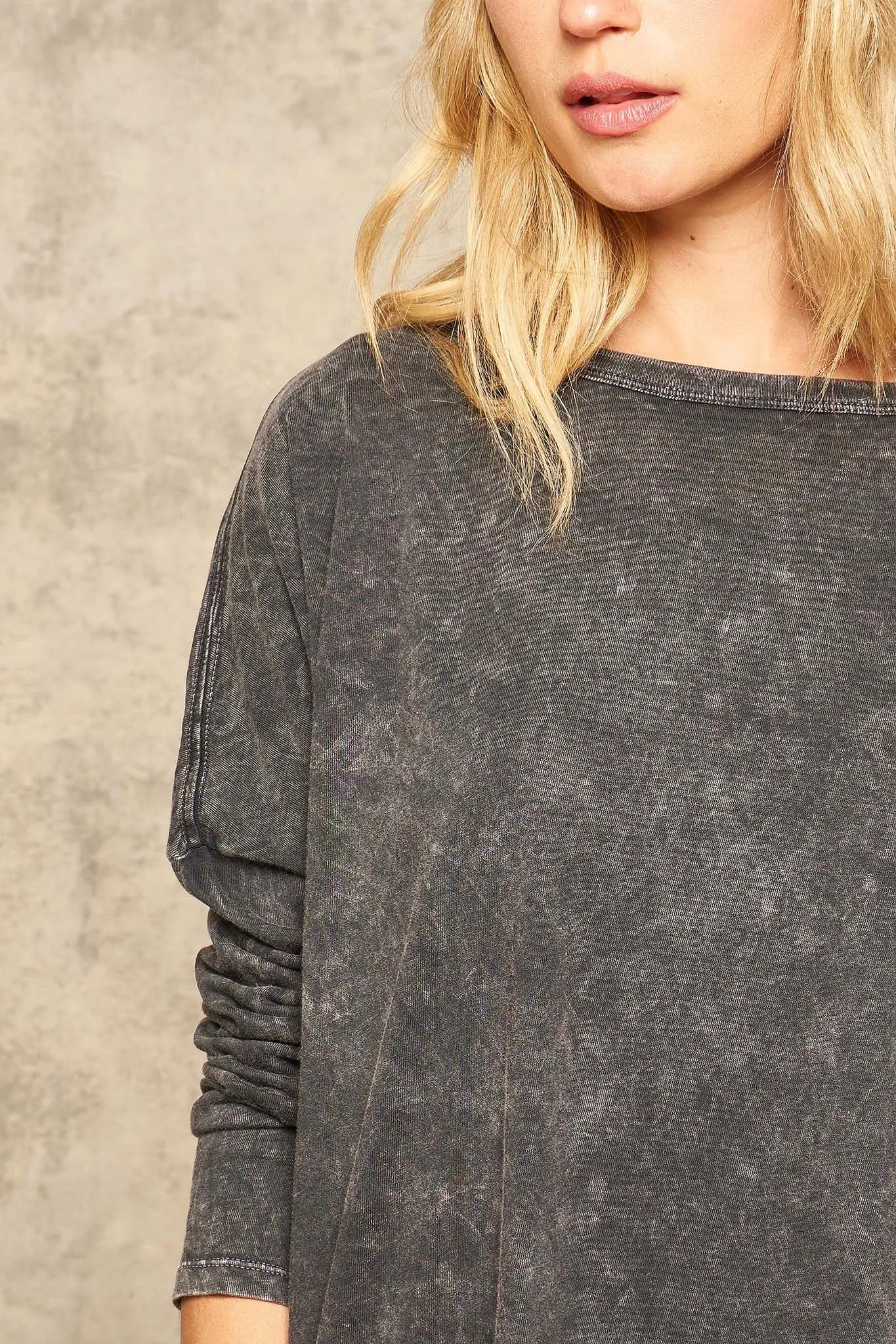 Big Happy Vintage-Washed Oversize Long-Sleeve Tee