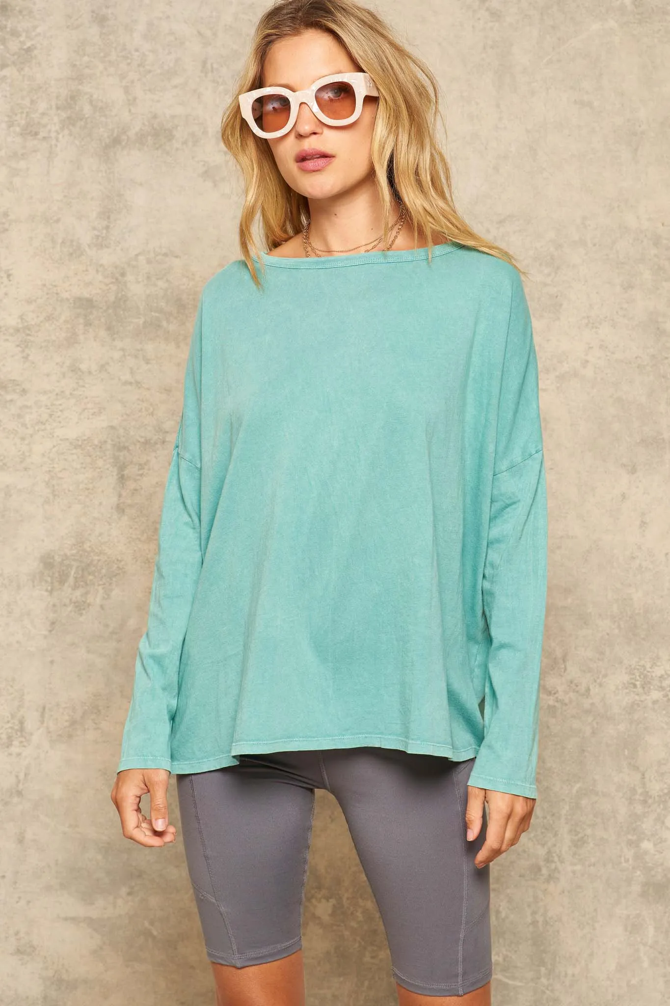 Big Happy Vintage-Washed Oversize Long-Sleeve Tee