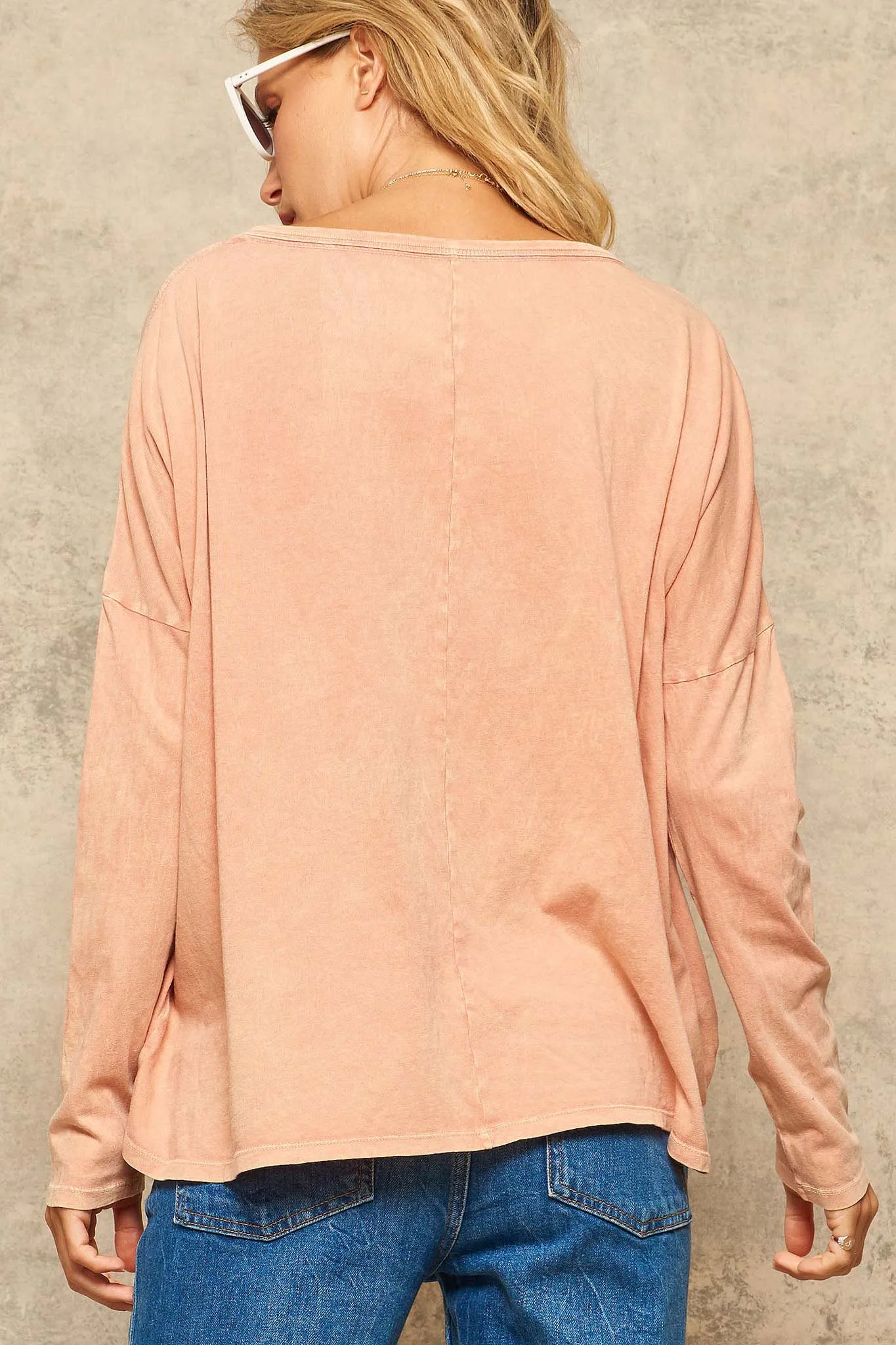 Big Happy Vintage-Washed Oversize Long-Sleeve Tee