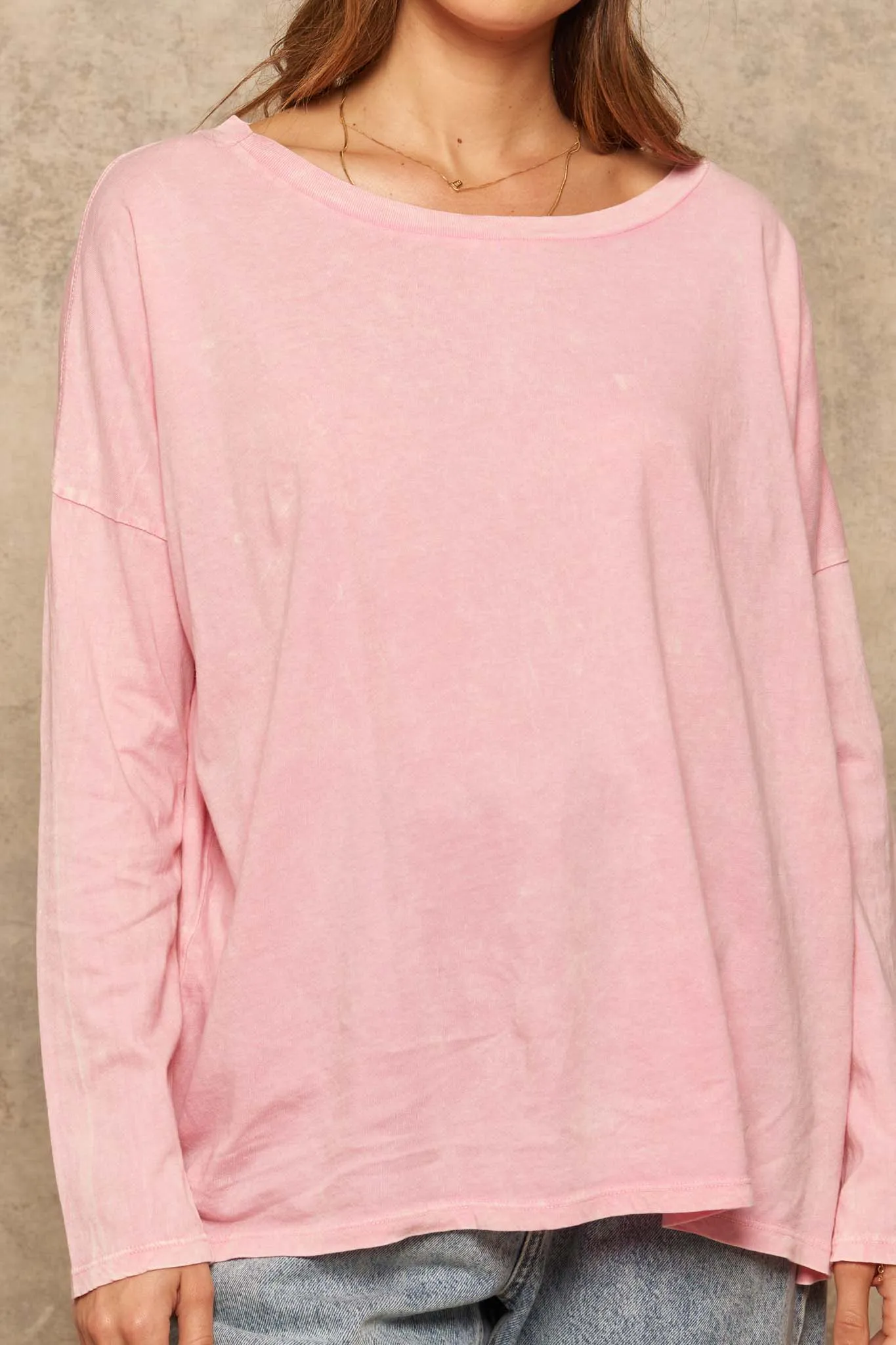 Big Happy Vintage-Washed Oversize Long-Sleeve Tee
