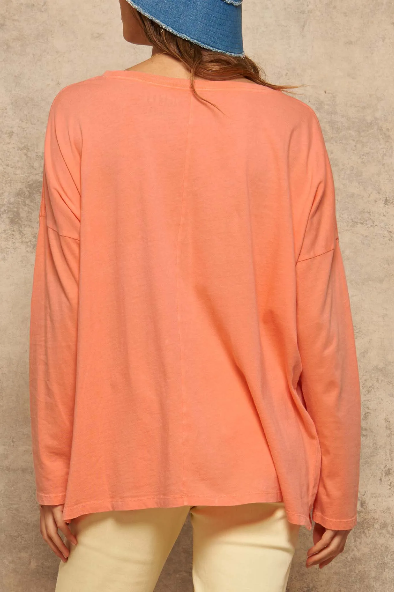 Big Happy Vintage-Washed Oversize Long-Sleeve Tee