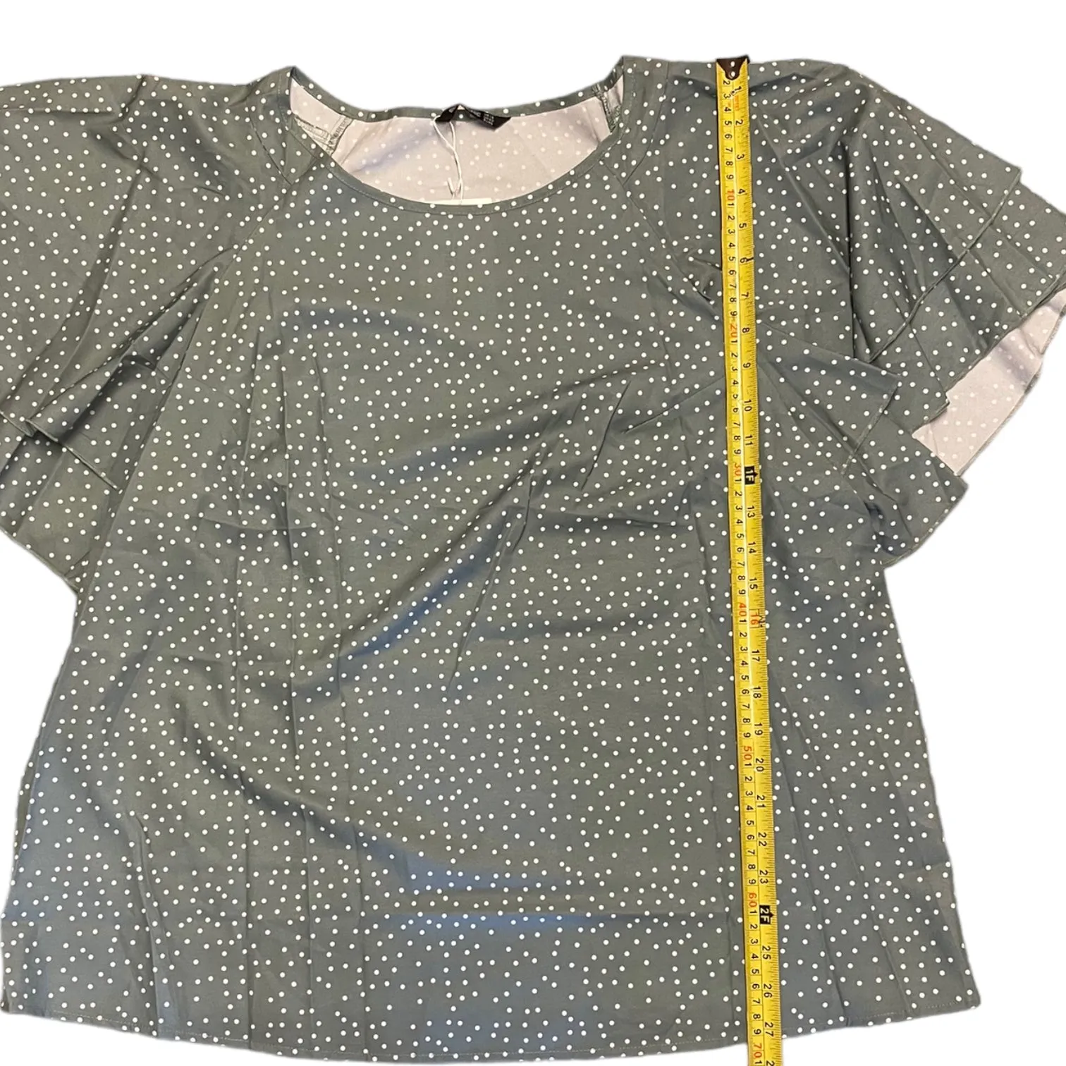 Bloomchic Green White Polka Dot Ruffled Short Sleeve Top Size 16